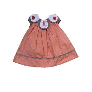 The Bella Bean Gingham Pumpkins Dress K Initial Embroidered Fall Girls Size 2T